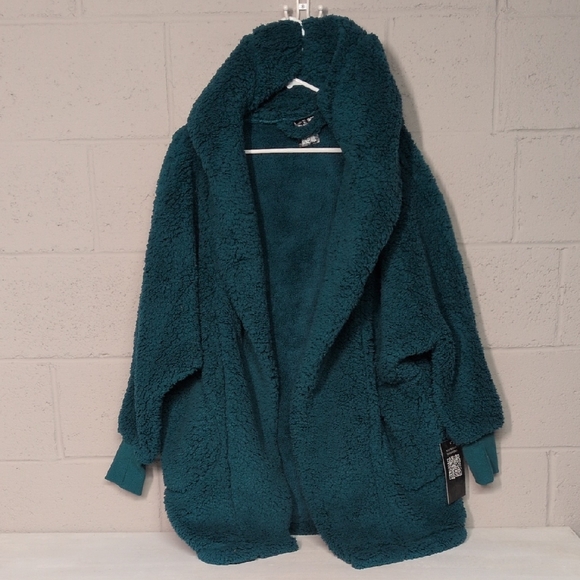 Jill Martin Unisex Sherpa Lounger Jacket Oversized, Faux Fur, Teal, XS/S NWT - Picture 3 of 9